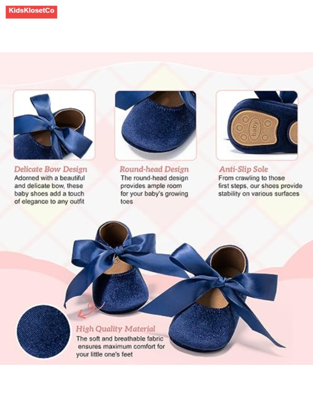 Baby Girl Mary Jane Flats Velvet Upper Non-Slip Ballet Slippers - Picture 3 of 6